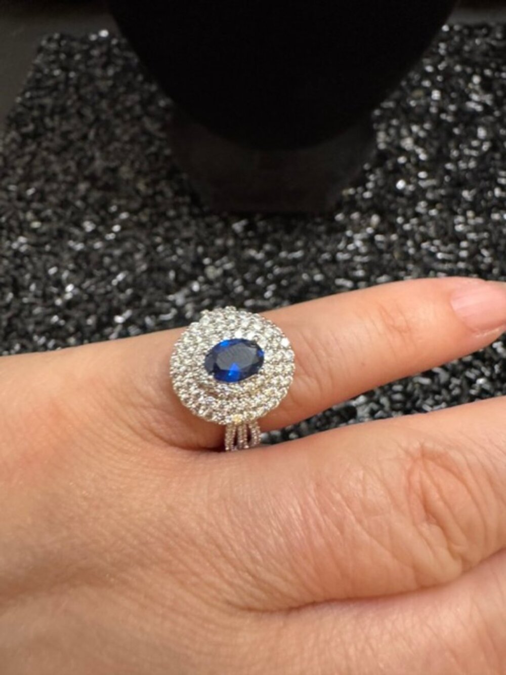 White Gold Filled Ring with AAA CZ and Simulated Sapphire - Size 6 / NWOT